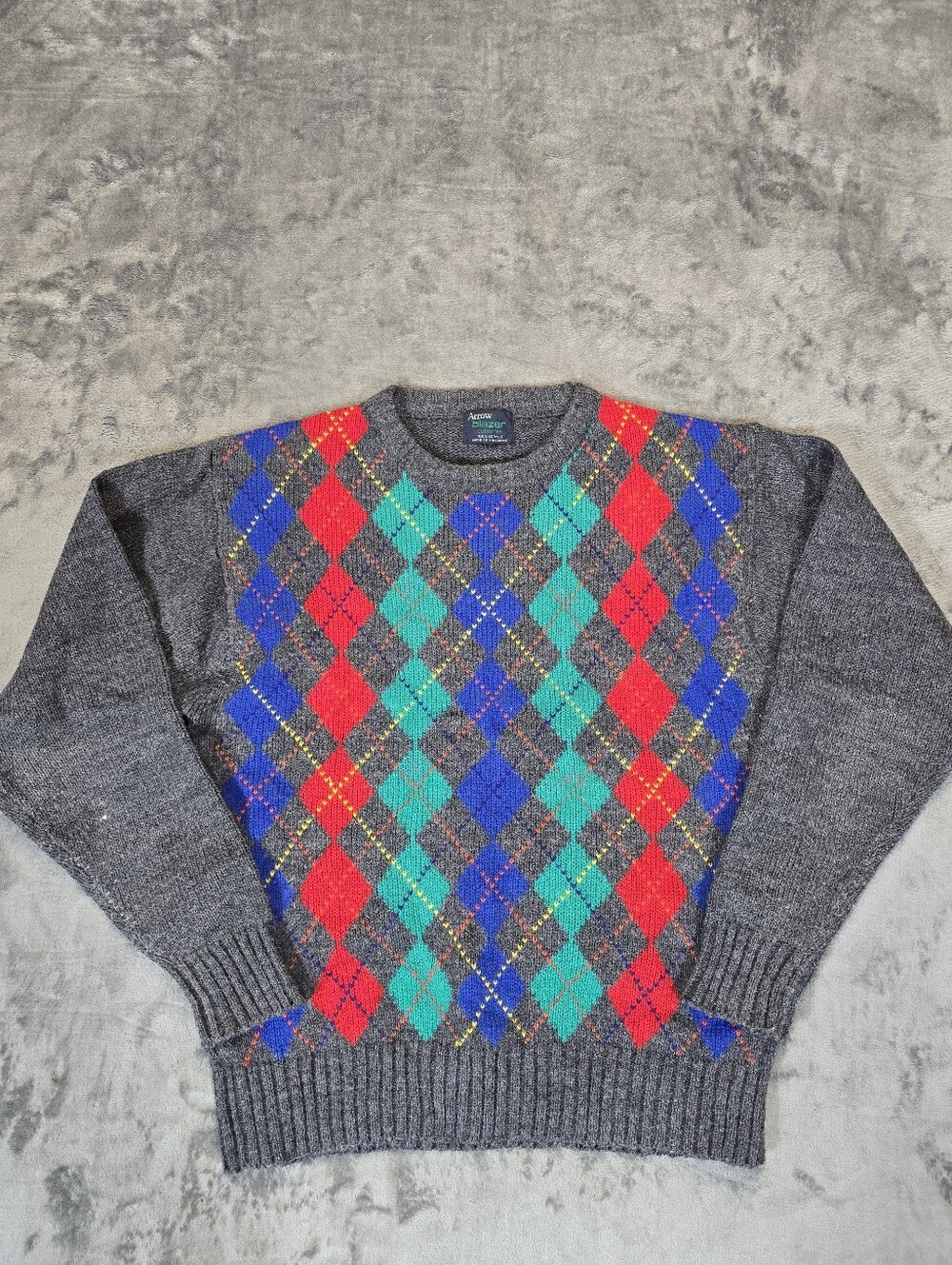 Vintage Arrow Blazer Collection Diamond Argyle Knit Sweater Size Large